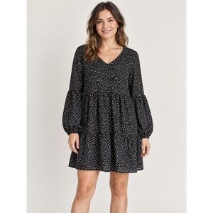 Black White Polka Dot‎ Tiered Mini Dress Size M